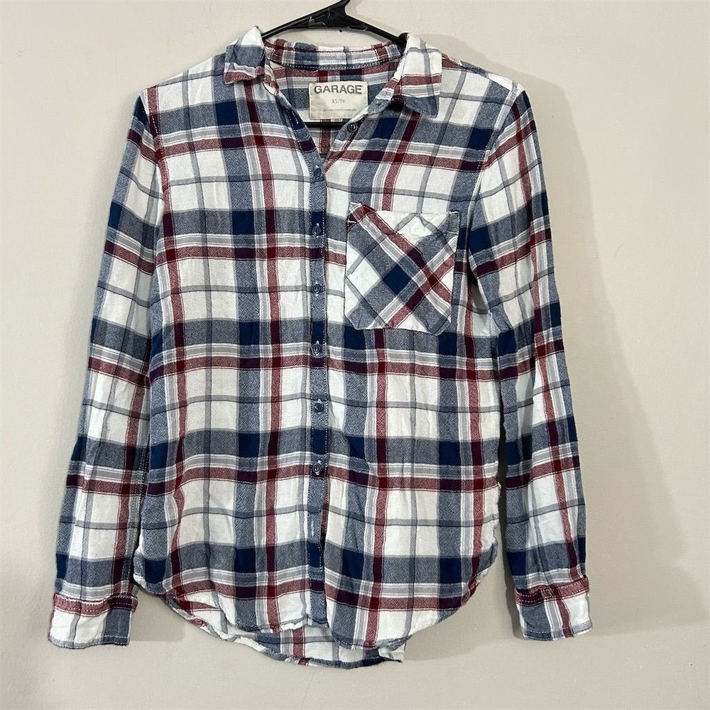 Garage Women's XS Plaid Flannel Long Sleeve Button-Up Shirt Multicolor